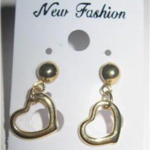 💘3/8" Gold Open Heart Pierced Earrings Dangling💘